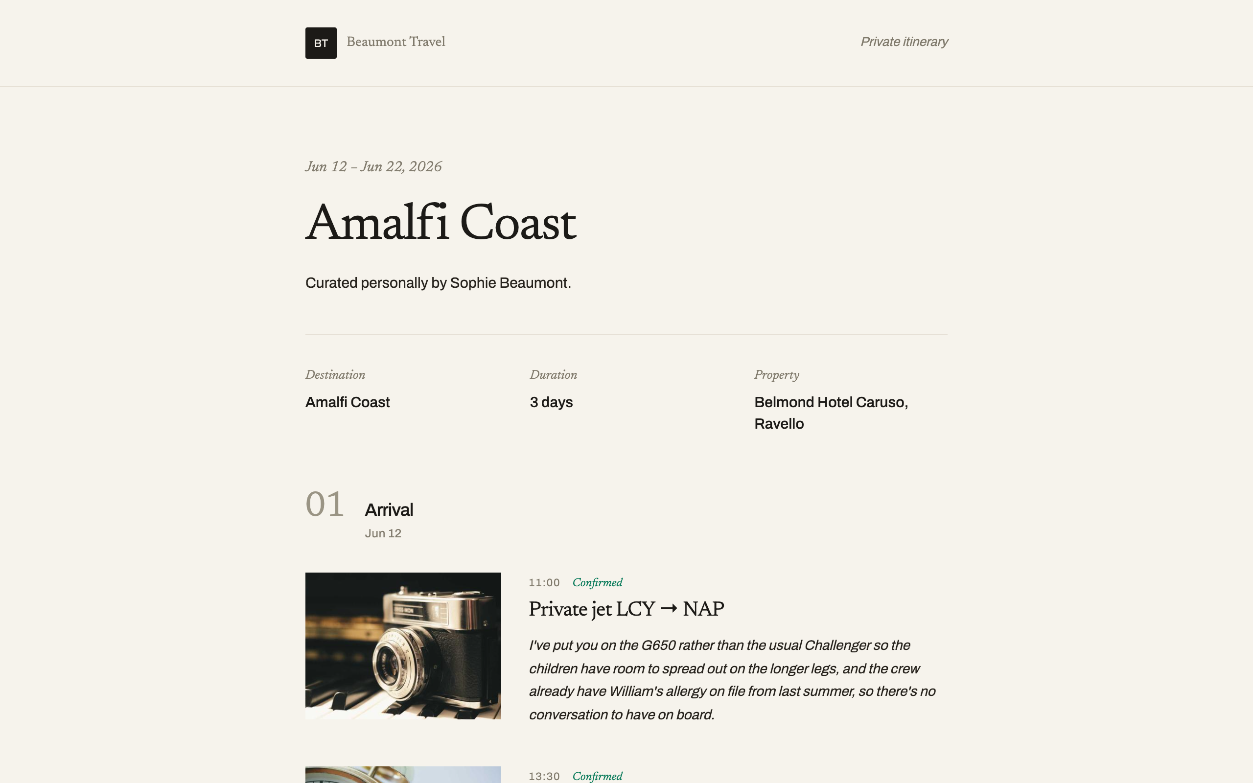 A private Caravelle trip website